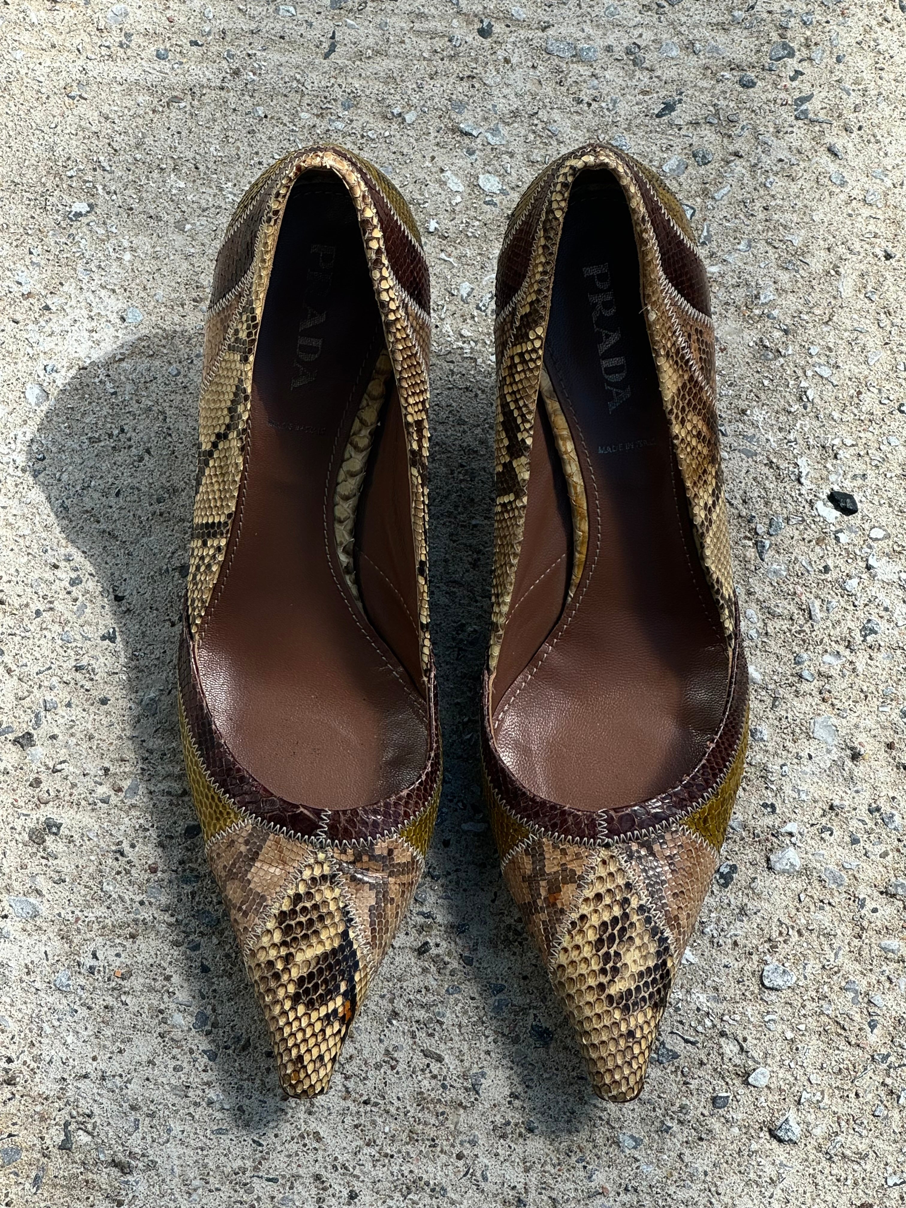 Prada Python Patchwork Pumps