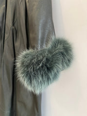 Vintage Green Leather Coat with Fox Fur Cuffs