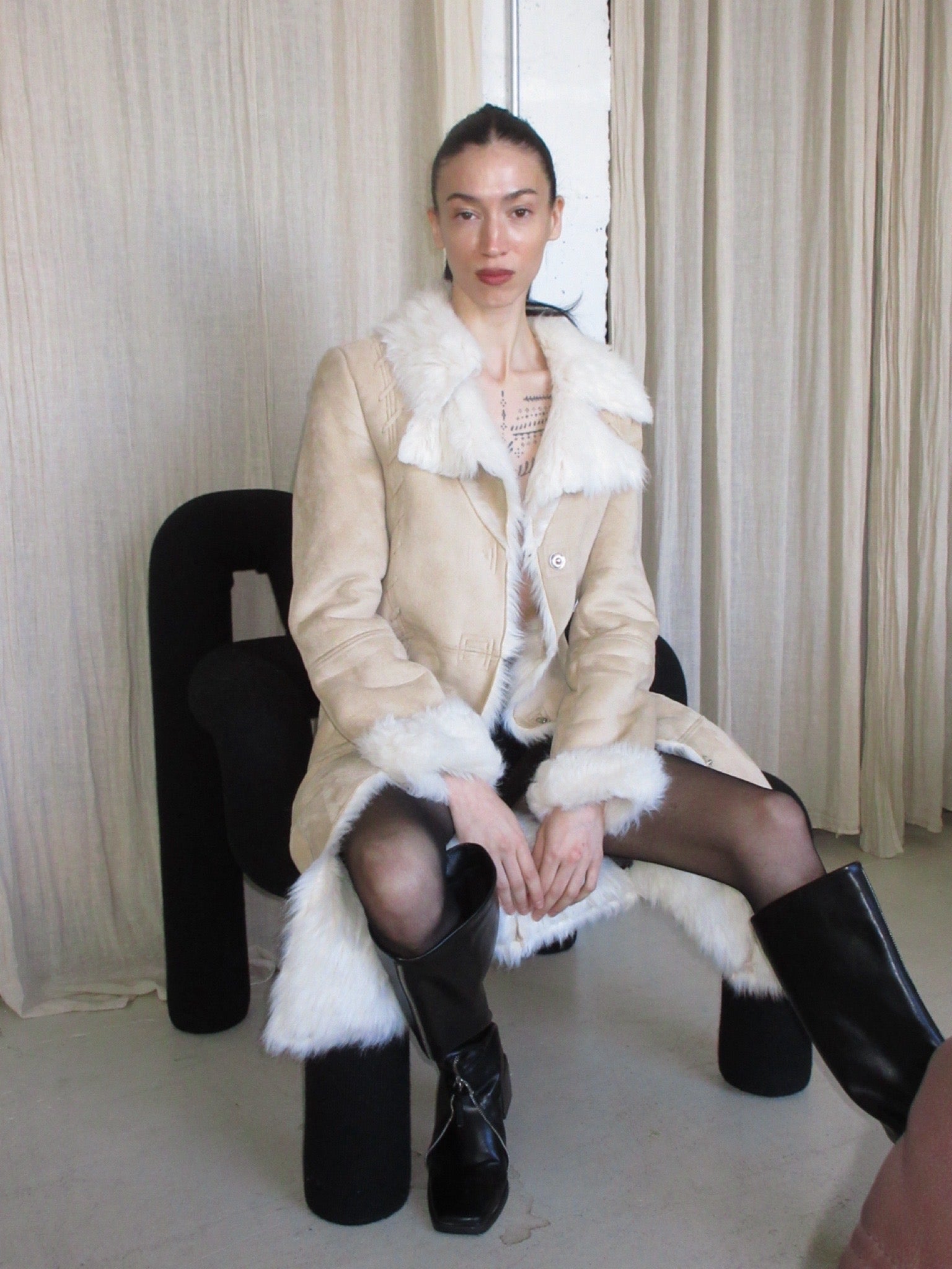 Vintage Shearling-Style Long Coat