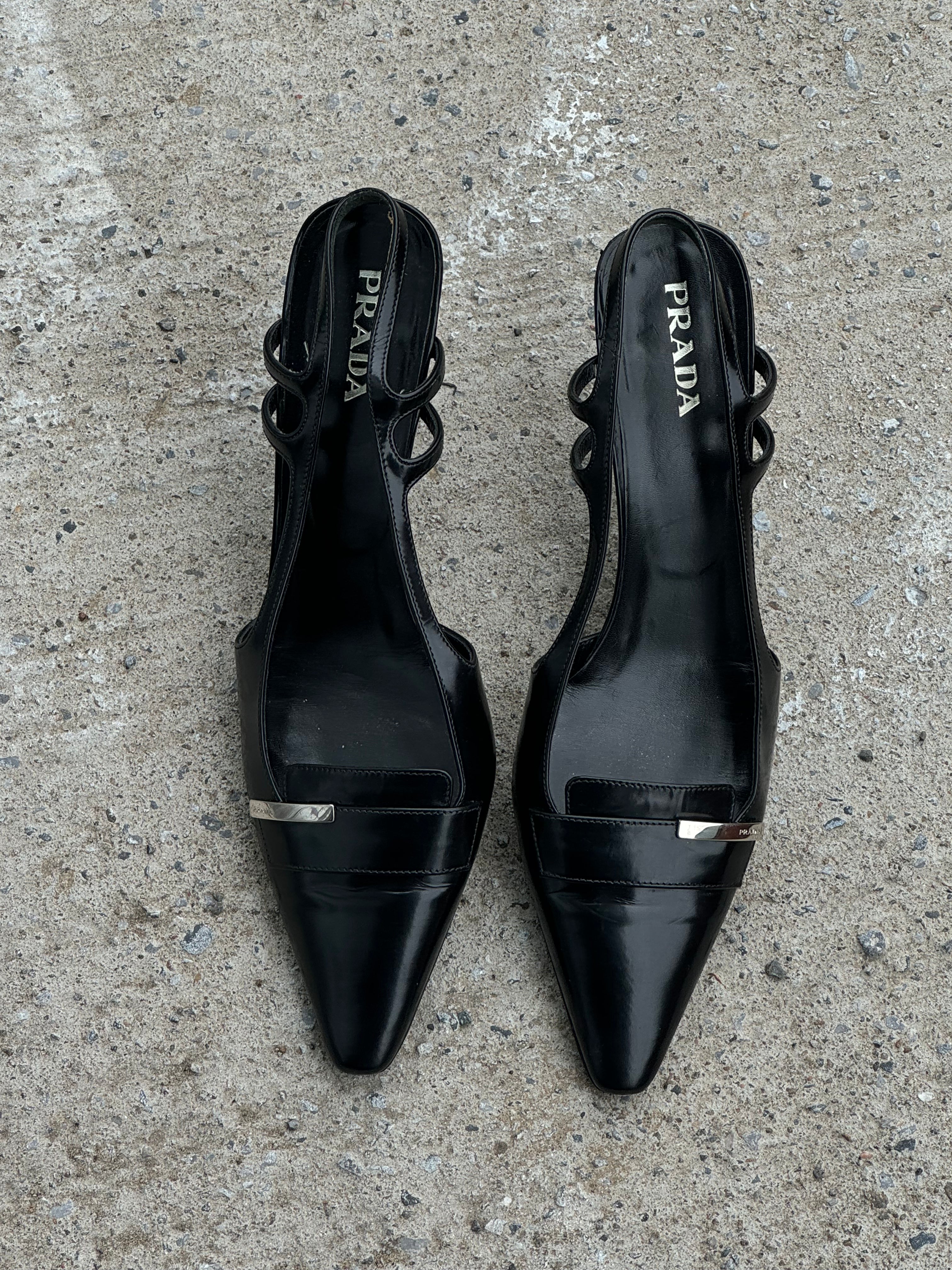 Prada Patent Leather Sling Back Stilettos