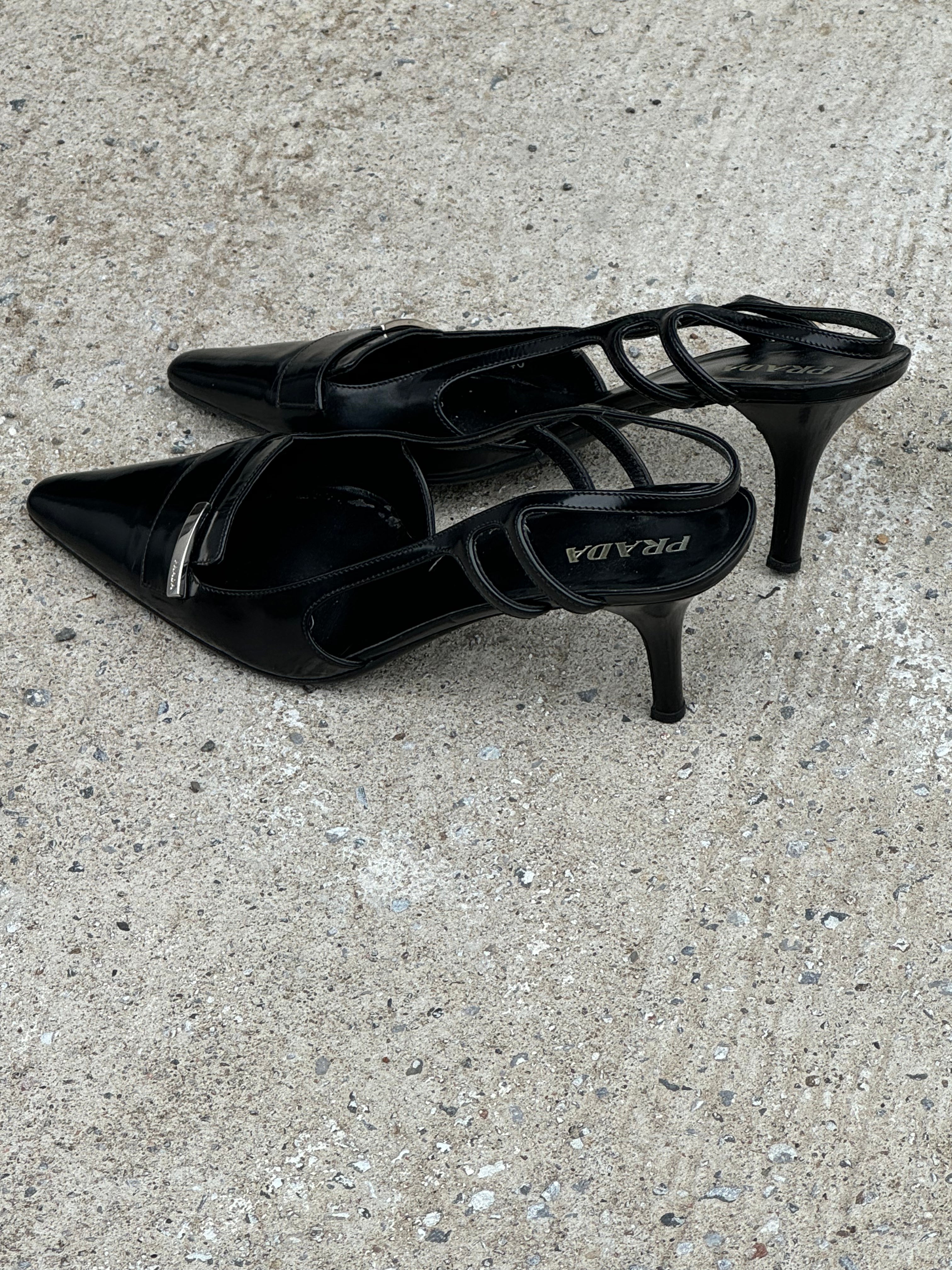 Prada Patent Leather Sling Back Stilettos