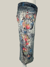 ROBERT CAVALLI LEOPARD FLORAL DENIM SKIRT