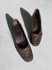 FENDI ZUCCA ROUND TOE HEELS