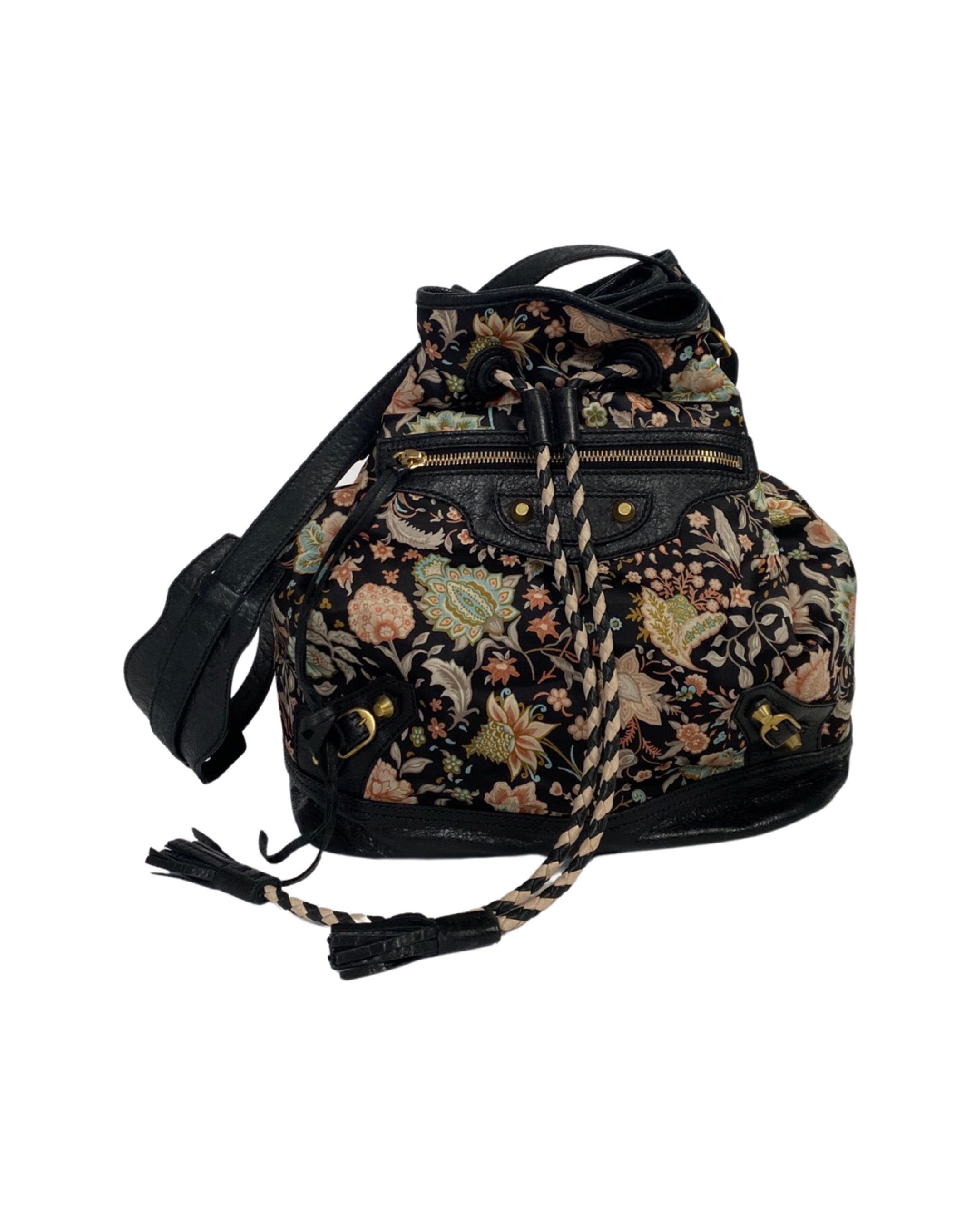 BALENCIAGA FLORAL PRINT DRAWSTRING BAG