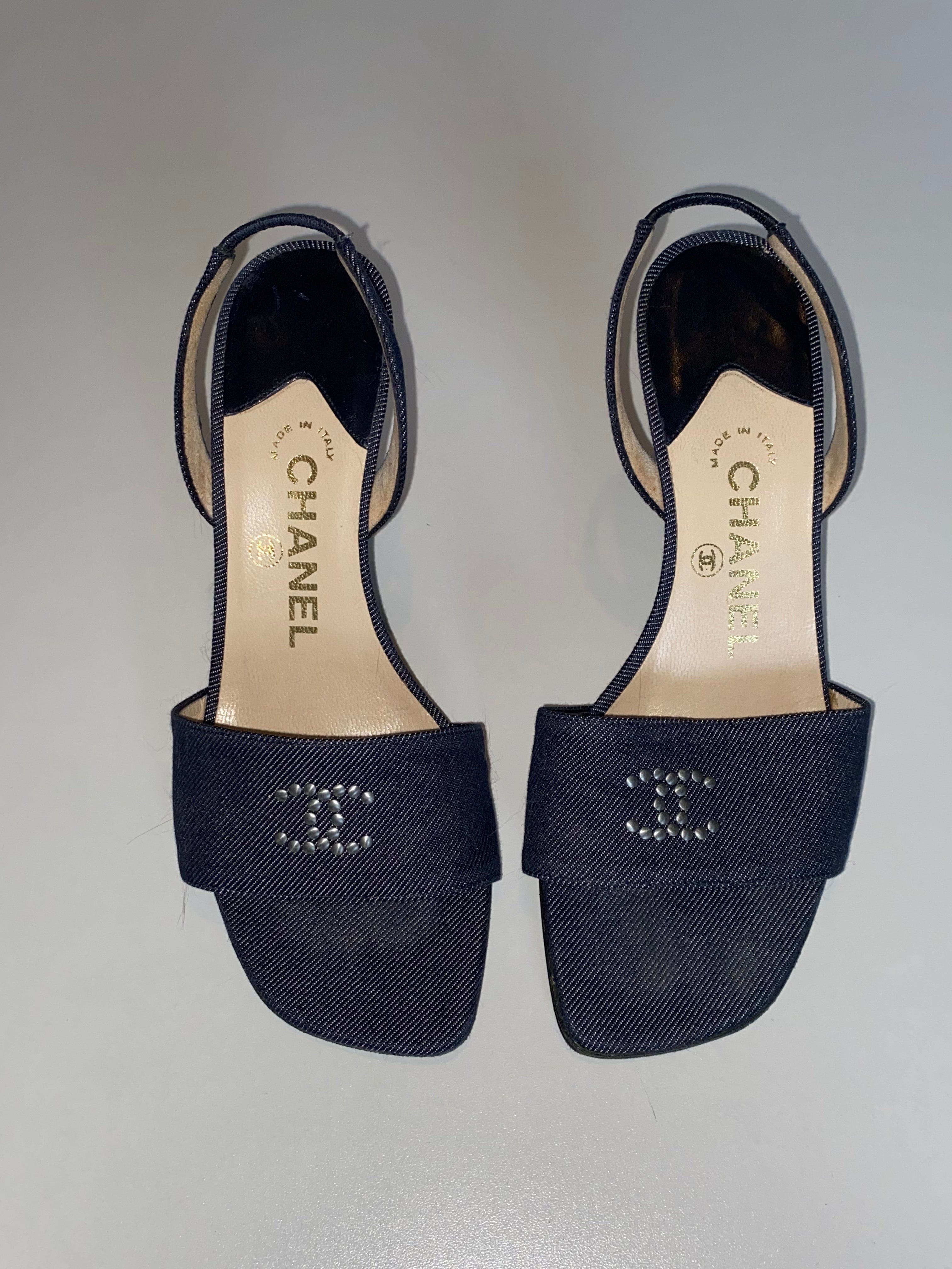 CHANEL DENIM SLINGBACK SANDALS