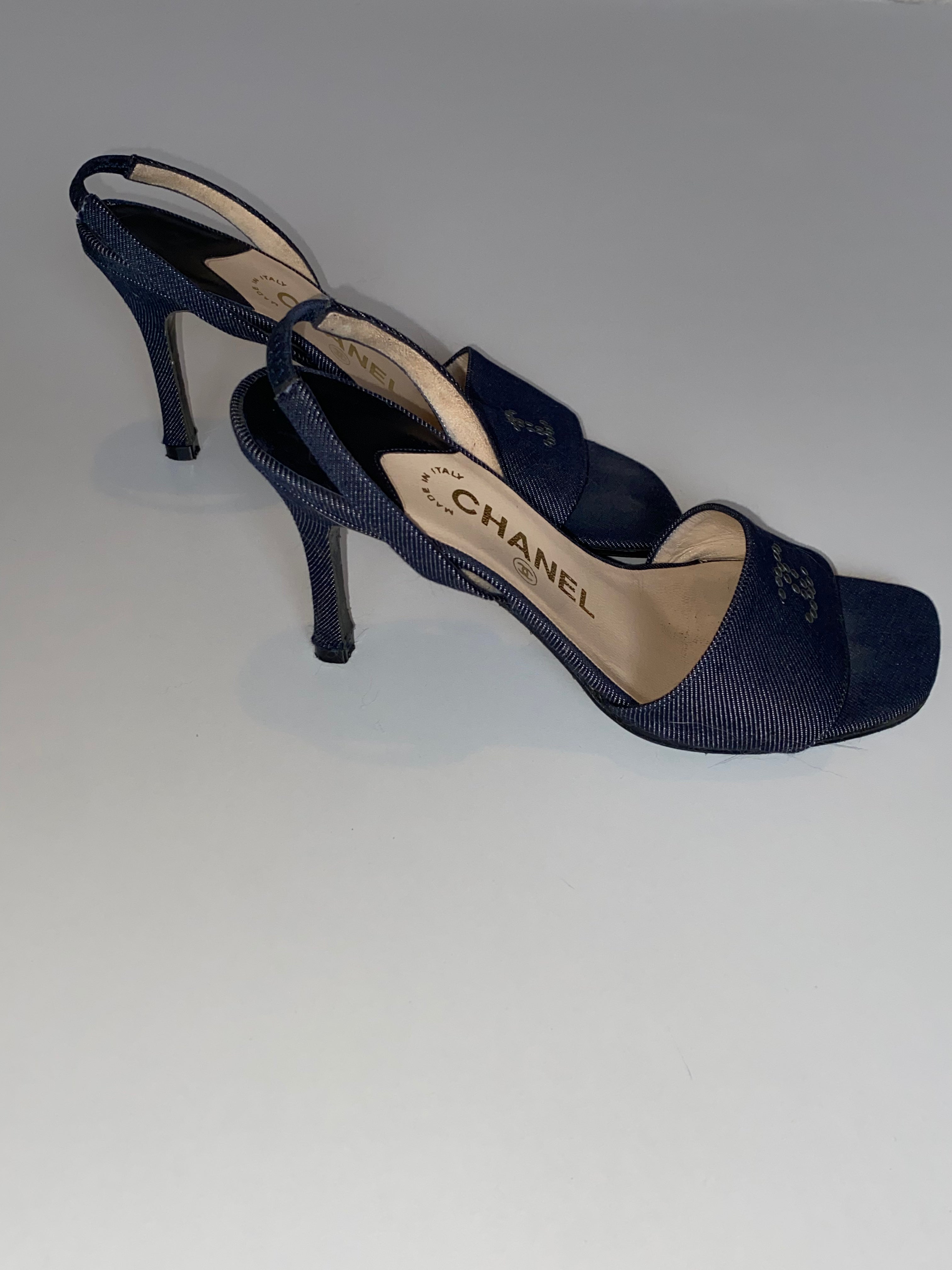 CHANEL DENIM SLINGBACK SANDALS