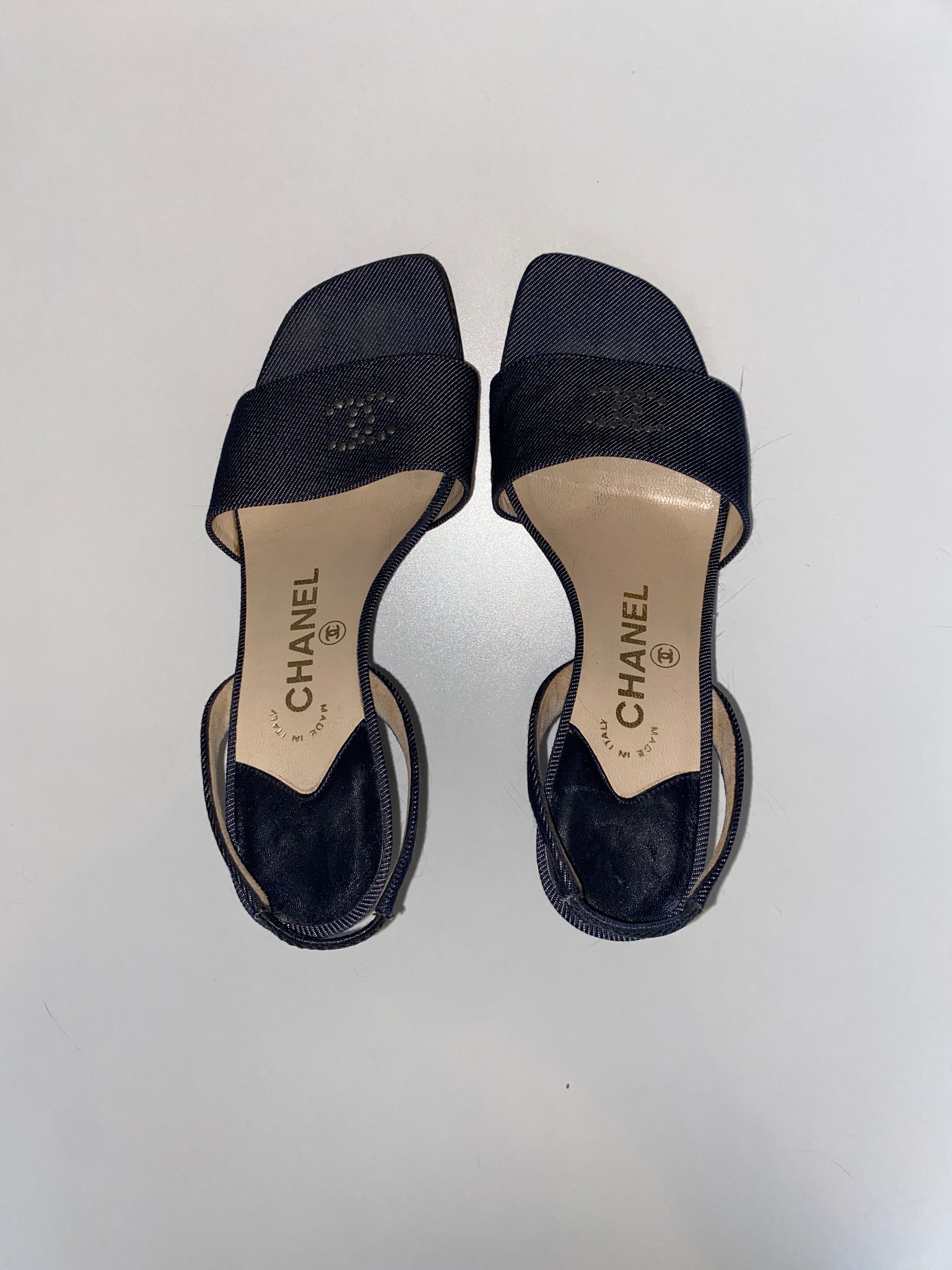 CHANEL DENIM SLINGBACK SANDALS